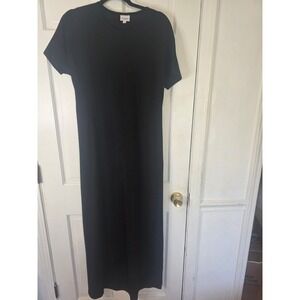 LuLaRoe Maria Maxi Dress Womens Small S Black Short Sleeve T-Shirt Crew Neck Sol